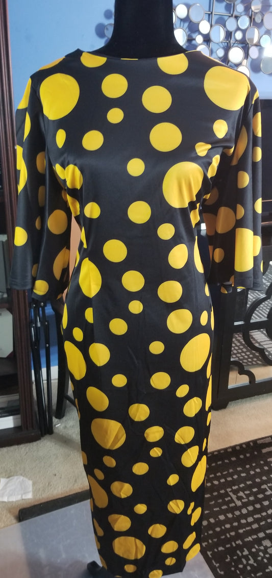 Yelllow & Black Poka Dot Dress