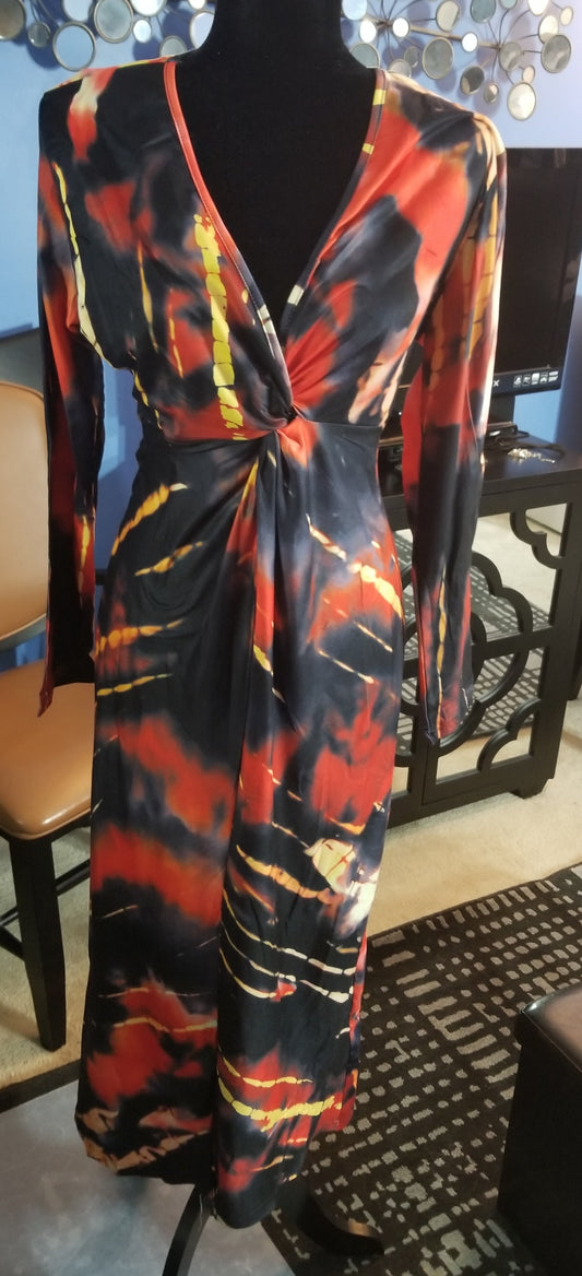 Red Tie-Dye Midi Dress