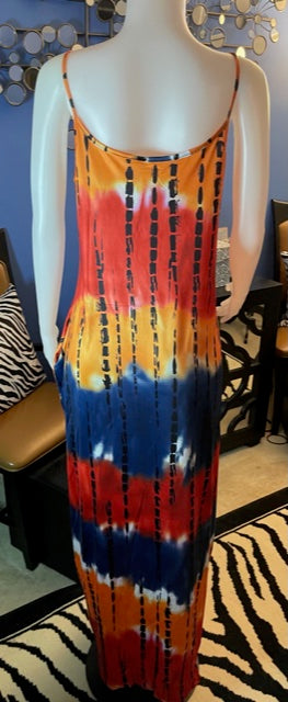 Red, Blue, & Orange Tee Dress w/ Pockets - 2XL (Fits US Size 14 - 16)