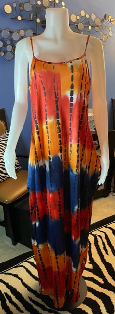 Red, Blue, & Orange Tee Dress w/ Pockets - 2XL (Fits US Size 14 - 16)