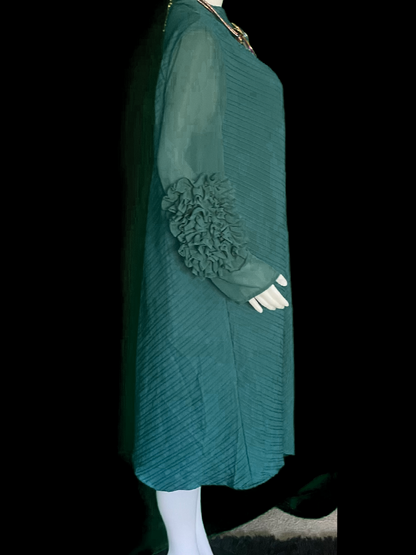 Teal Flow Dress with Sheer ruffles Sleeves & Embellishments