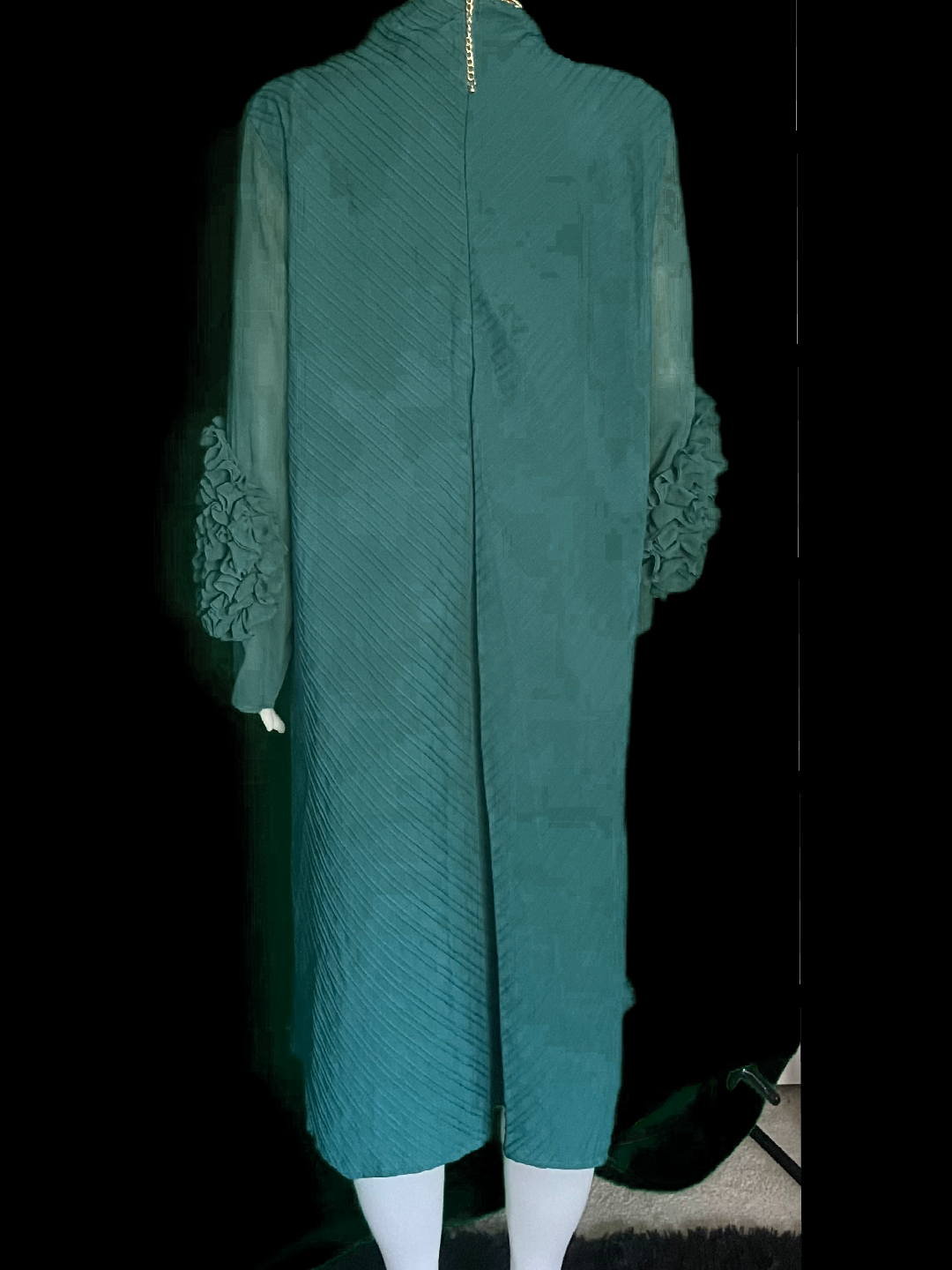 Teal Flow Dress with Sheer ruffles Sleeves & Embellishments