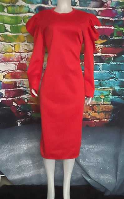 Red Midi Dress with Flare Shoulders - US Size 14-16 (3XL)