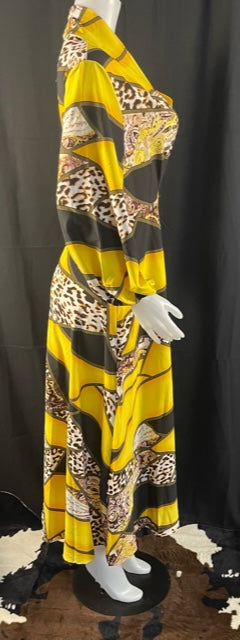 Patterned Print Dress (Colors: Yellow, Green, or Red)