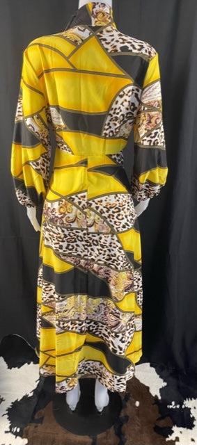 Patterned Print Dress (Colors: Yellow, Green, or Red)