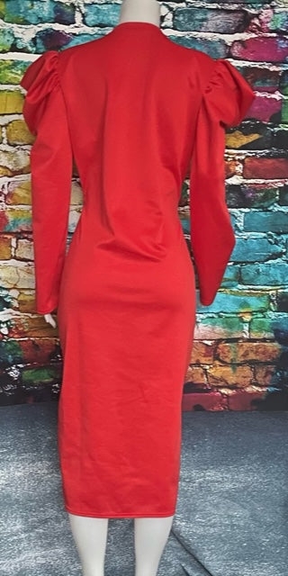 Red Midi Dress with Flare Shoulders - US Size 14-16 (3XL)